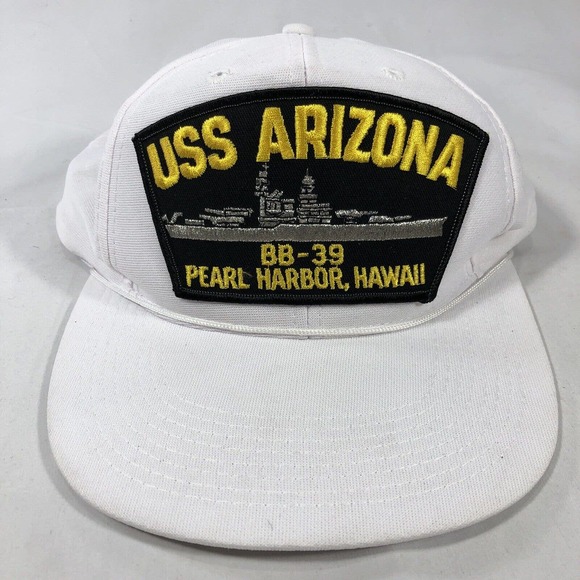 Vintage USS Arizona BB 39 Pearl Harbor Hat Cap White Adjustable Snapback OSFM - Picture 1 of 12